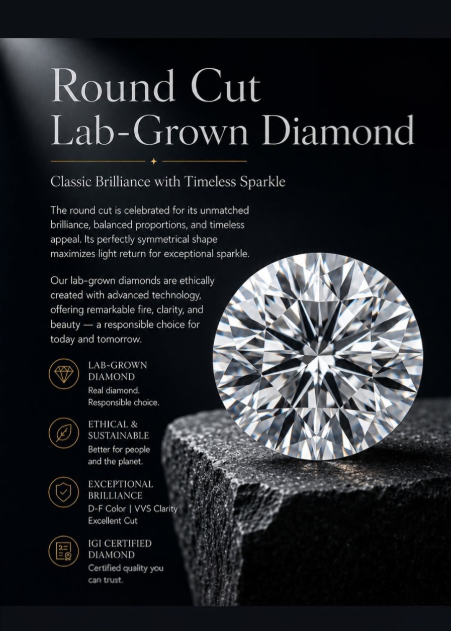 Round brilliant cut lab-grown diamond — editorial plate