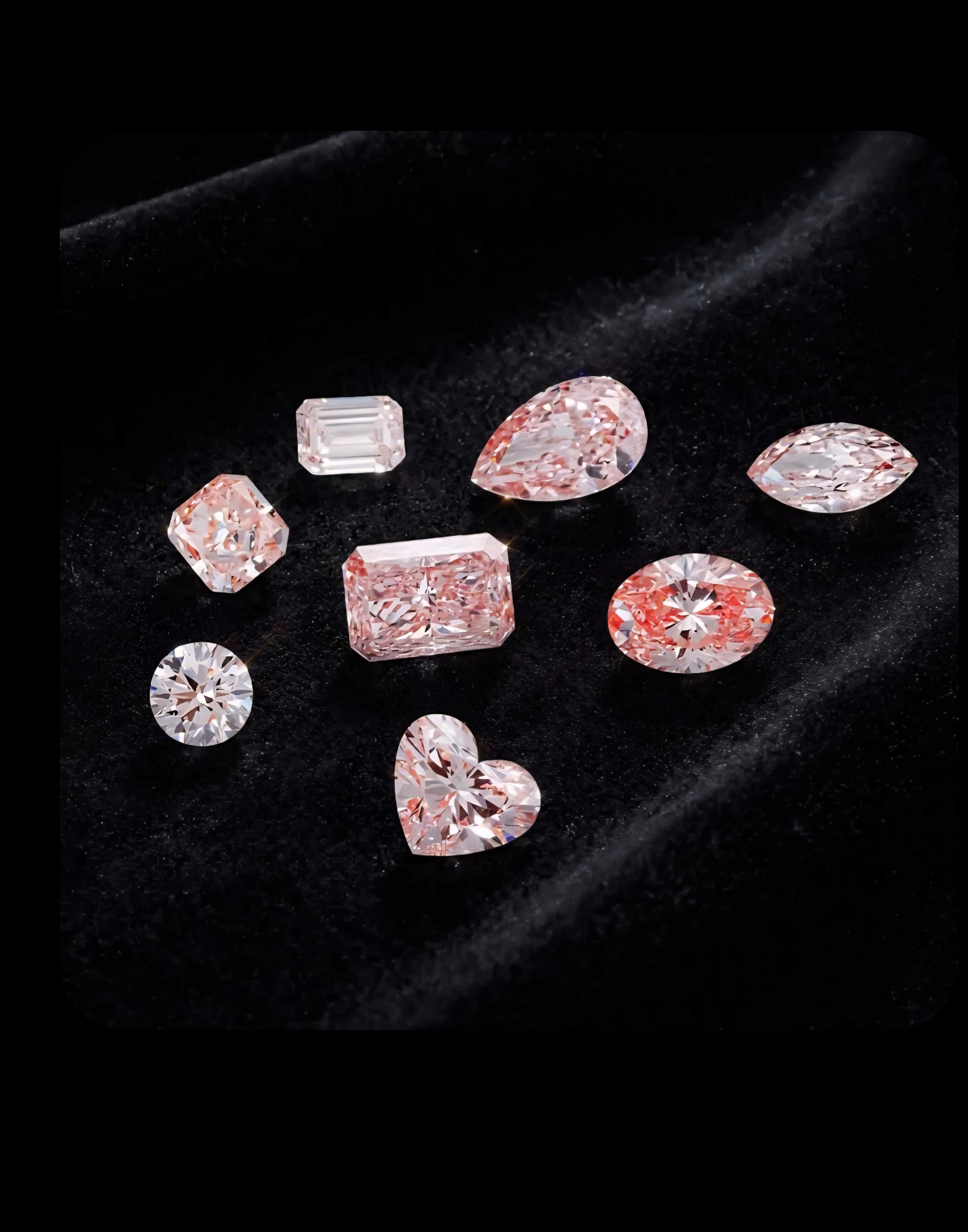 Assortment of fancy pink lab-grown diamonds in mixed cuts