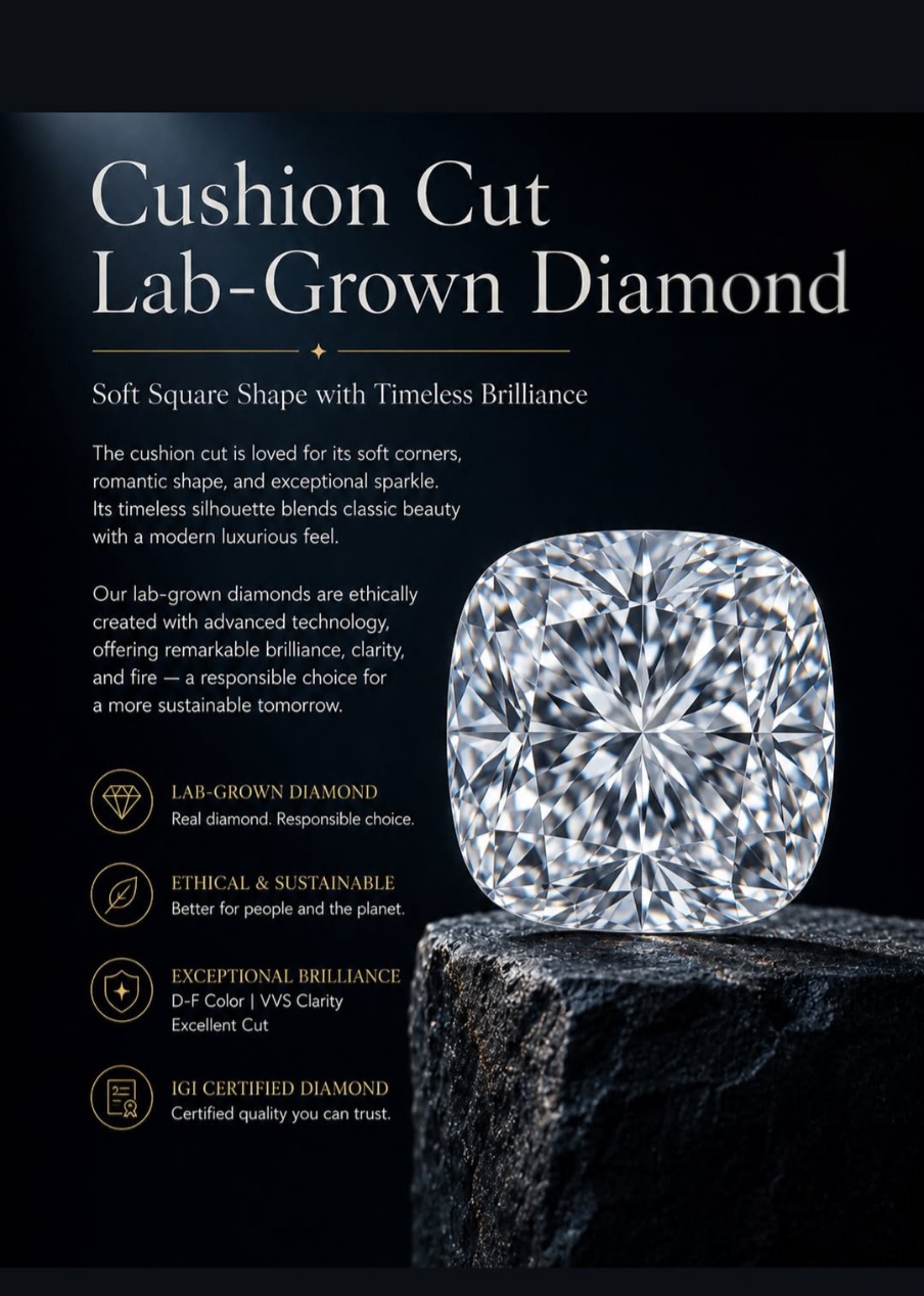 Cushion cut lab-grown diamond — editorial plate
