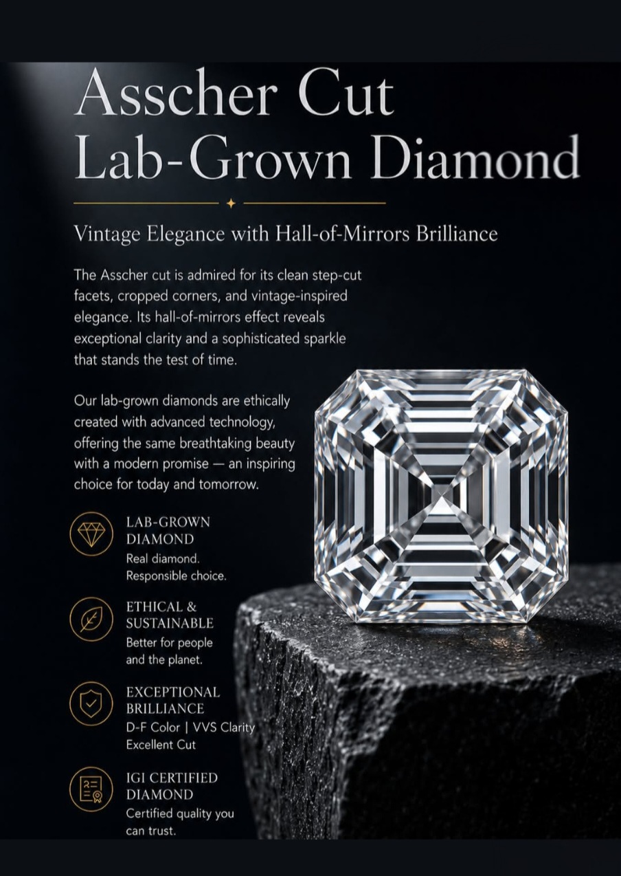 Asscher cut lab-grown diamond — editorial plate