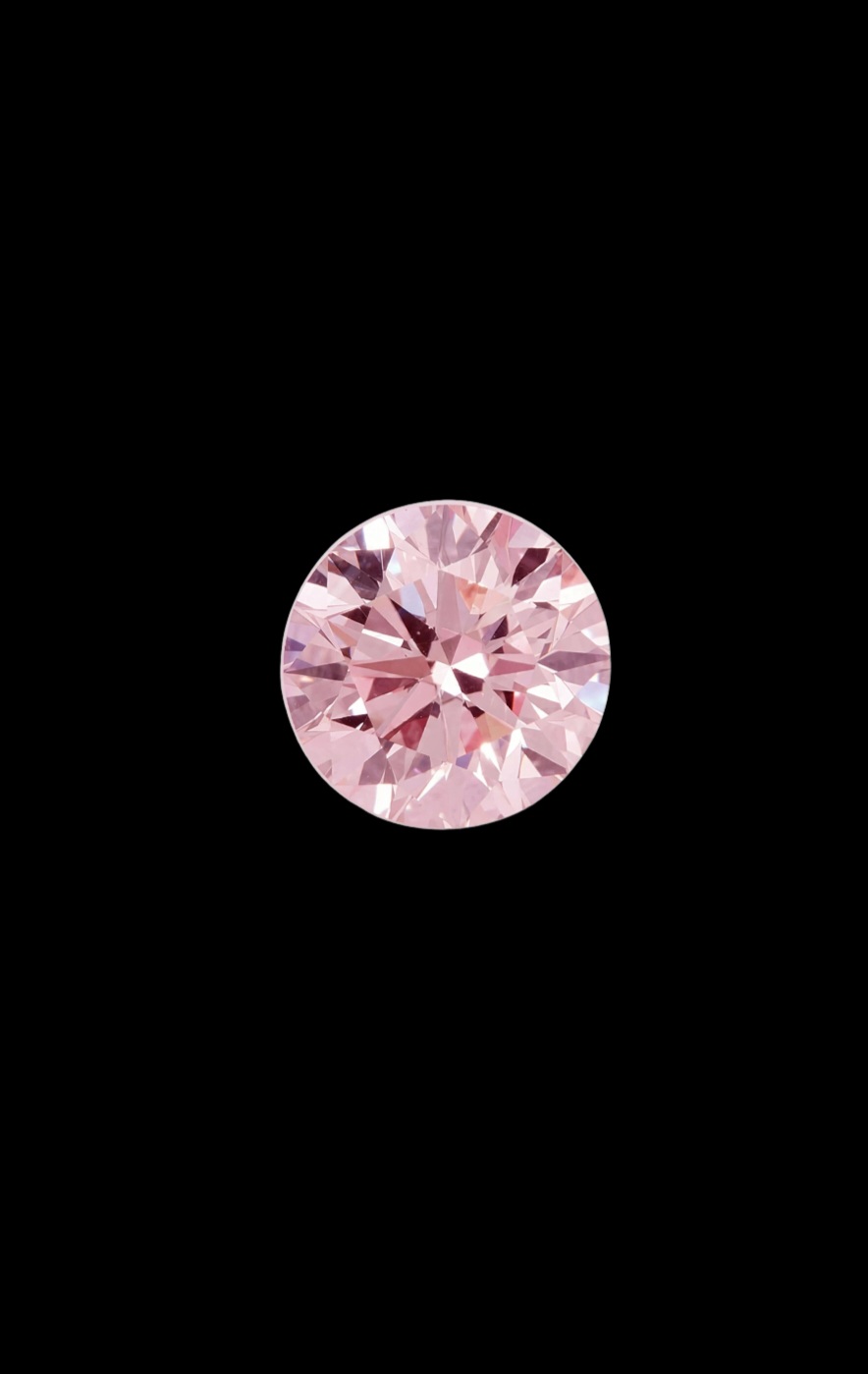 Fancy Vivid Pink lab-grown diamond, round cut, on black velvet — IGI Fancy Vivid certified