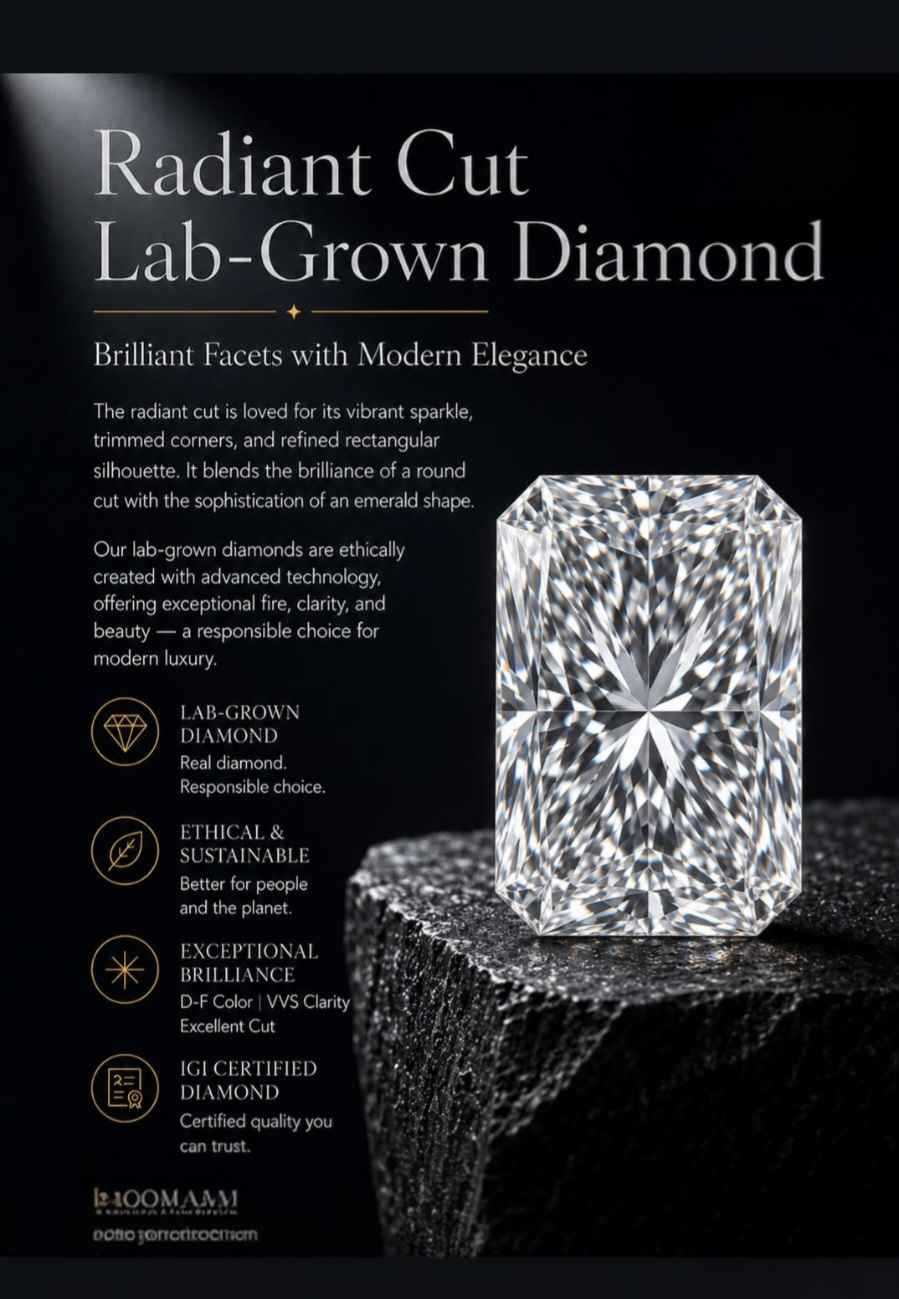 Radiant cut lab-grown diamond — editorial plate