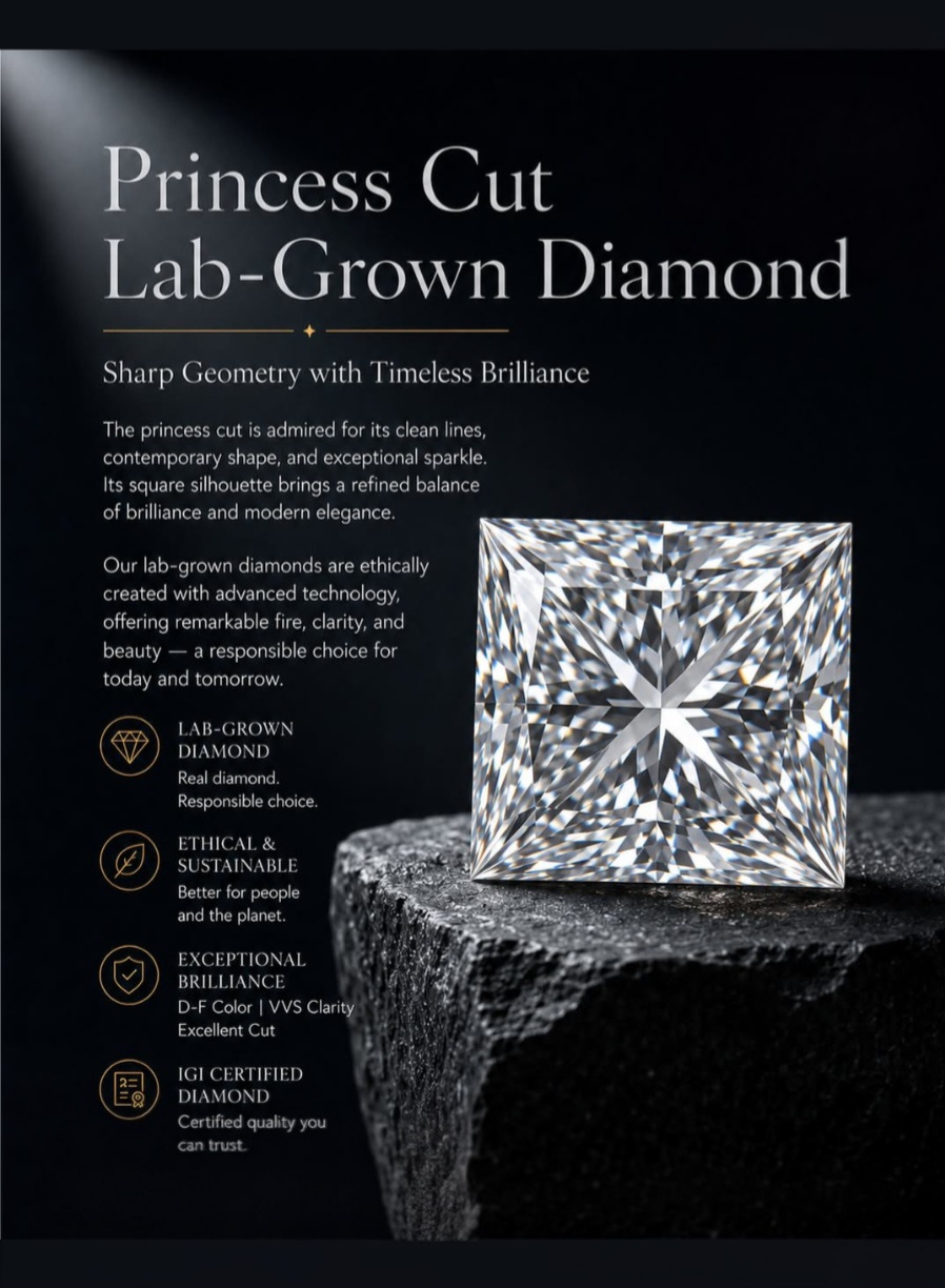 Princess cut lab-grown diamond — editorial plate