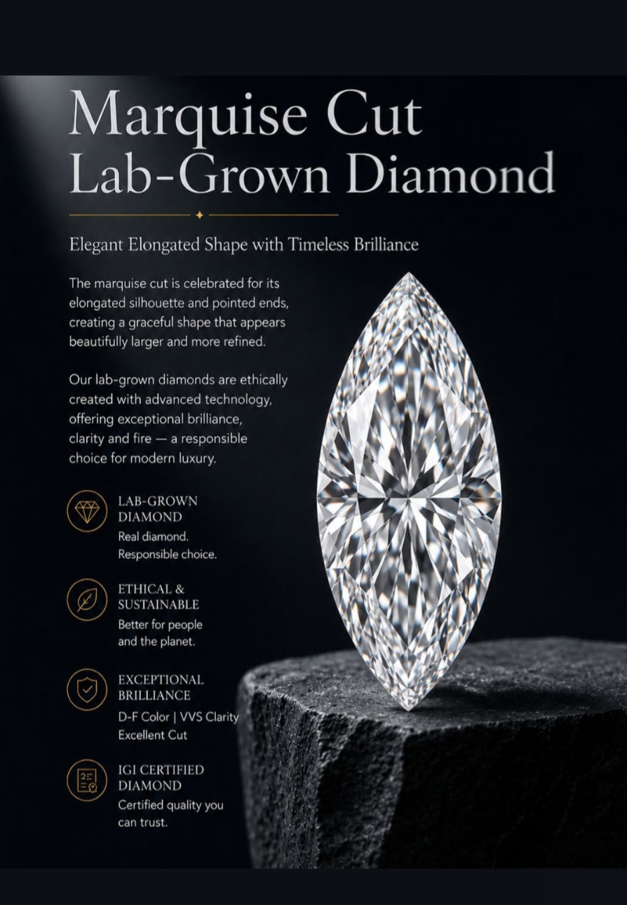 Marquise cut lab-grown diamond — editorial plate