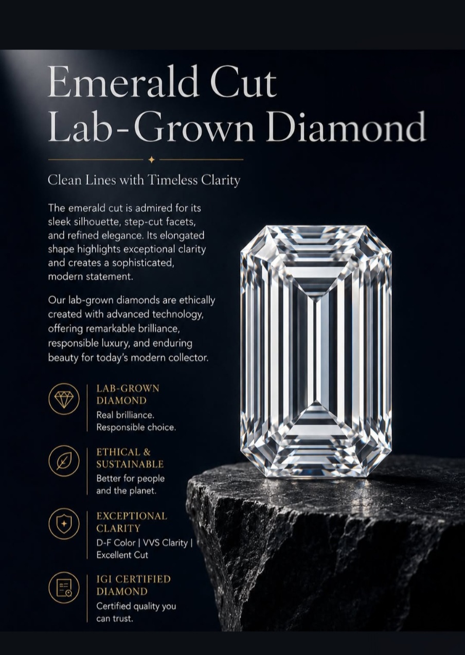Emerald cut lab-grown diamond — editorial plate